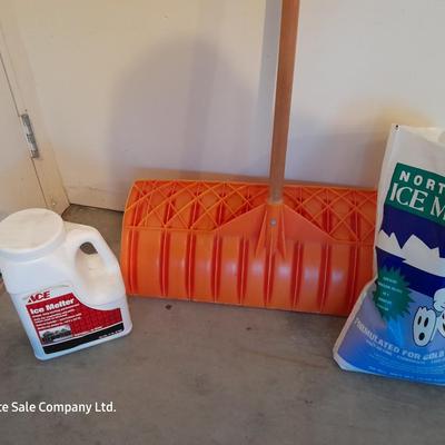 Snow shovel and ice melt