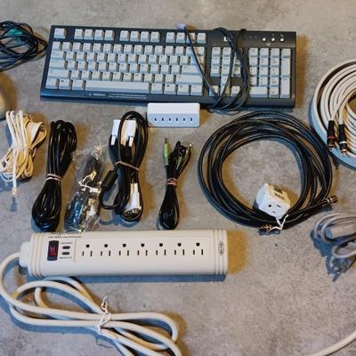 HP Keyboard and Mouse with a variety of cords and cables