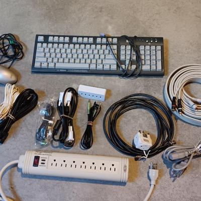 HP Keyboard and Mouse with a variety of cords and cables