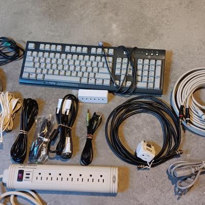 HP Keyboard and Mouse with a variety of cords and cables