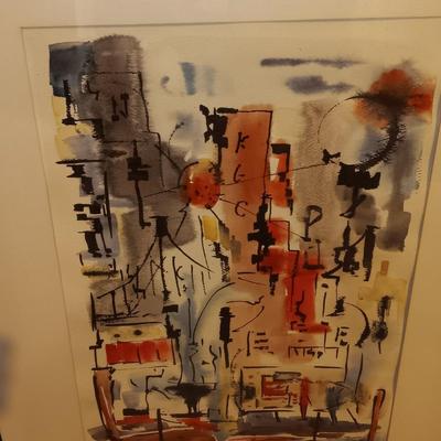Two large framed original watercolor Artwork - Abstract artwork - and a house