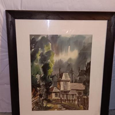 Two large framed original watercolor Artwork - Abstract artwork - and a house