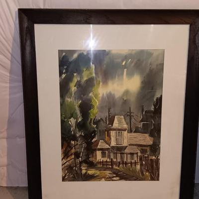 Two large framed original watercolor Artwork - Abstract artwork - and a house