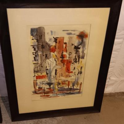 Two large framed original watercolor Artwork - Abstract artwork - and a house