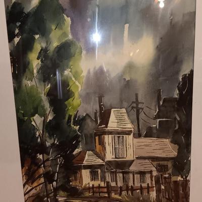 Two large framed original watercolor Artwork - Abstract artwork - and a house