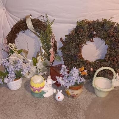 Easter decorations -Rabbit figures - wreaths - faux flowers and more