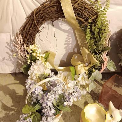 Easter decorations -Rabbit figures - wreaths - faux flowers and more