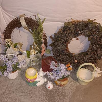 Easter decorations -Rabbit figures - wreaths - faux flowers and more