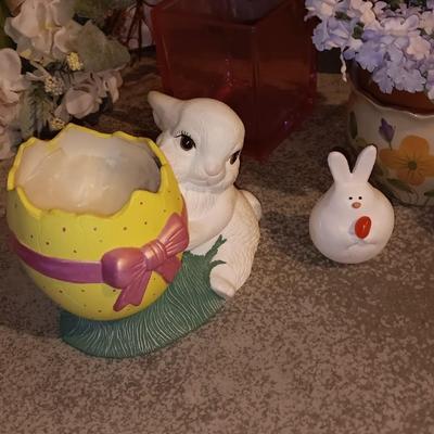 Easter decorations -Rabbit figures - wreaths - faux flowers and more