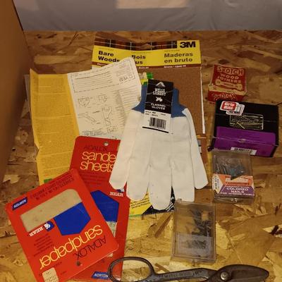 Home hardware - screws - nails - sandpaper - bags of hardware - gloves