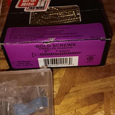 Home hardware - screws - nails - sandpaper - bags of hardware - gloves