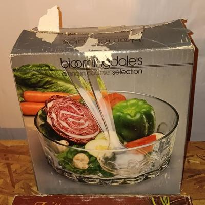 Bloomingdale's 10" Salad bowl with tongs and Litton Micro Browner Grill