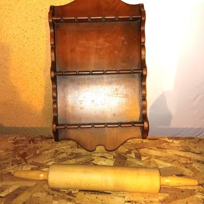 Wood spoon display rack and a nice wooden rolling pin