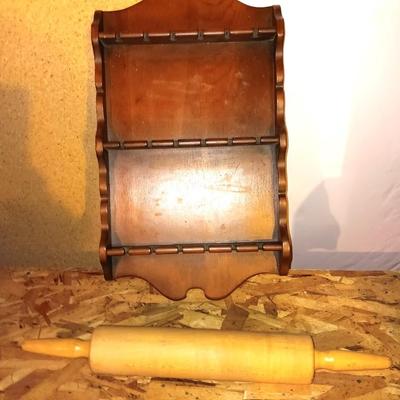 Wood spoon display rack and a nice wooden rolling pin