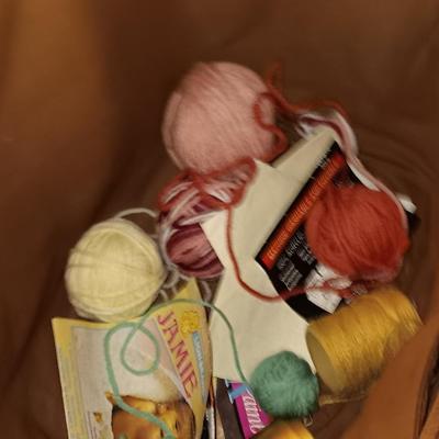 Wicker bag with knitting needles - yarn balls and more