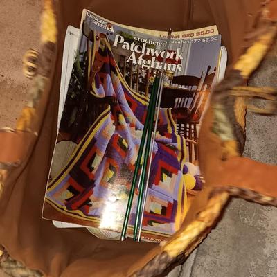Wicker bag with knitting needles - yarn balls and more