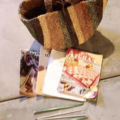 Wicker bag with knitting needles - yarn balls and more