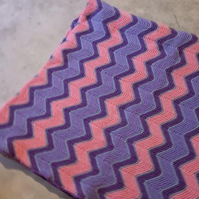 Pink and purple Afghan with fringe