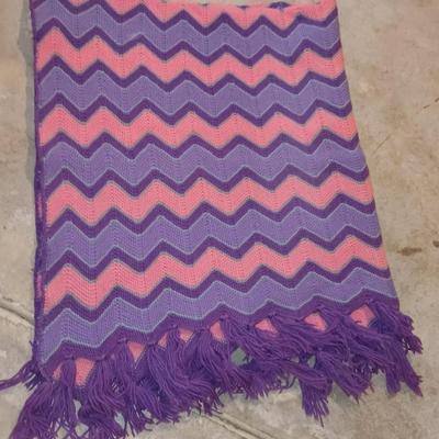 Pink and purple Afghan with fringe