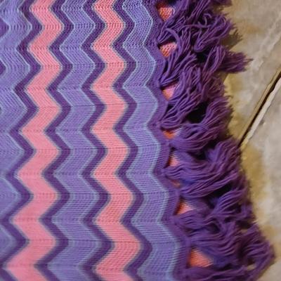 Pink and purple Afghan with fringe
