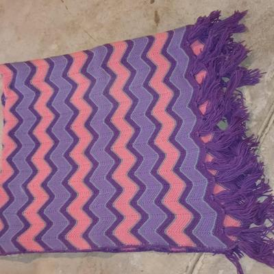 Pink and purple Afghan with fringe