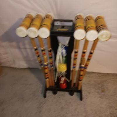 Wooden Croquet Set w/Stand for 6 players.