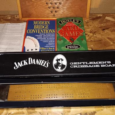 Jack Daniels Gentleman's Cribbage board with Chinese checkers board and two card books