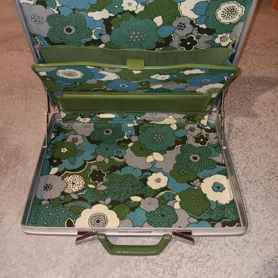 Vintage retro green floral samsonite briefcase with yard sticks - Hooks - and more