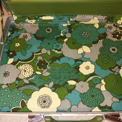 Vintage retro green floral samsonite briefcase with yard sticks - Hooks - and more