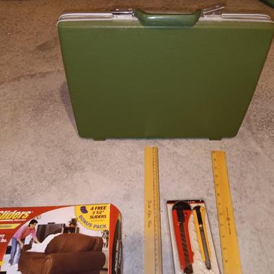 Vintage retro green floral samsonite briefcase with yard sticks - Hooks - and more