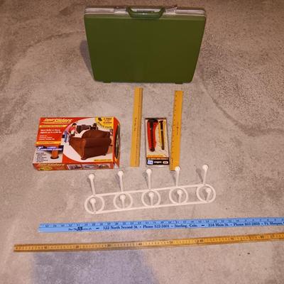 Vintage retro green floral samsonite briefcase with yard sticks - Hooks - and more