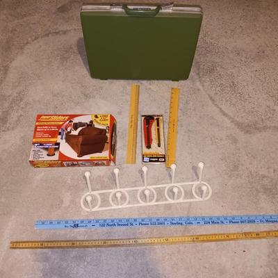 Vintage retro green floral samsonite briefcase with yard sticks - Hooks - and more