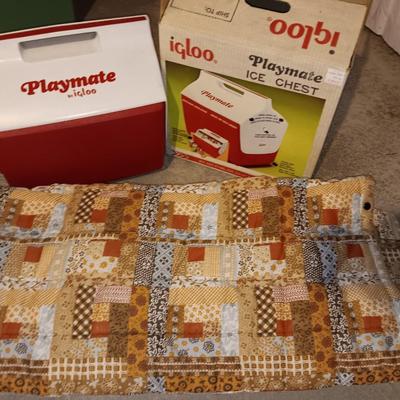 Playmate cooler with fabric lightweight zippered blanket - zips like sleeping bag
