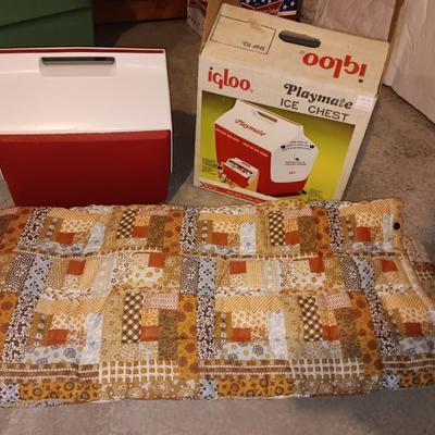 Playmate cooler with fabric lightweight zippered blanket - zips like sleeping bag