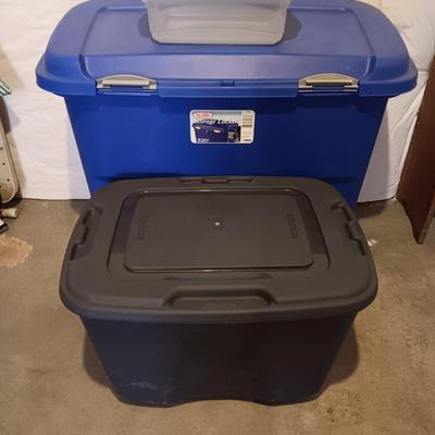 Sterlite and Rubbermaid storage totes with lids - 50-gallon storage locker trunk