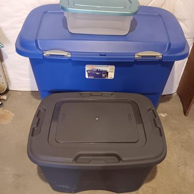 Sterlite and Rubbermaid storage totes with lids - 50-gallon storage locker trunk