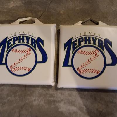 Two vintage Denver Zephyrs stadium cushions