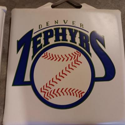 Two vintage Denver Zephyrs stadium cushions