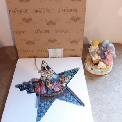 Jim Shores "Bethlehem's star" Nativity star figurine and San Fransico Music box Nativity with rocking Jesus