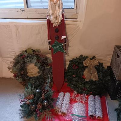 Christmas - tall wooden Welcome Santa - wreaths - hanging basket and more