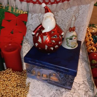 Large wooden Santa - Santa figures - Ornaments - beads - tree skirt and more Christmas