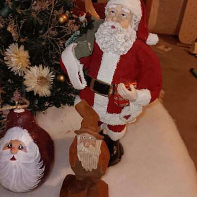 Large wooden Santa - Santa figures - Ornaments - beads - tree skirt and more Christmas