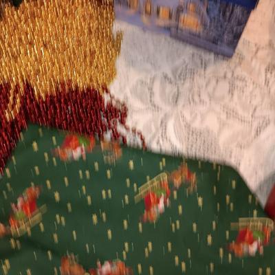 Large wooden Santa - Santa figures - Ornaments - beads - tree skirt and more Christmas