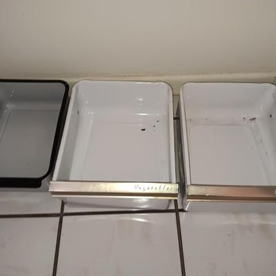 Vintage enamel refrigerator vegetable pans
