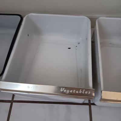 Vintage enamel refrigerator vegetable pans