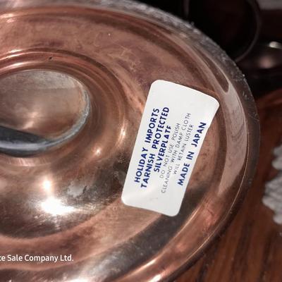 Silverplate sugar Scuttle with spoon and collection of doilies