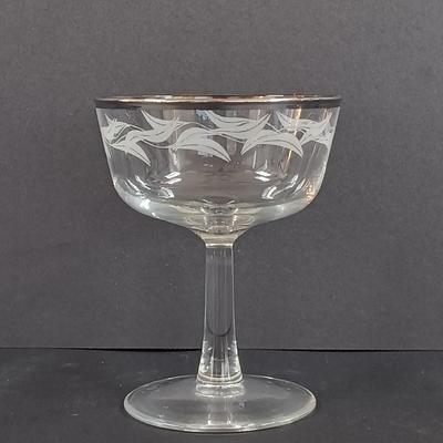 LOT 10S: Vintage French Silver Rim Glasses w/ Laurel Leaf Pattern & Vintage Water Pitcher