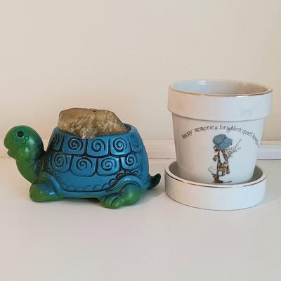LOT 12U: Rummikub Game w/ Vintage DeVal-Style Turtle, Holly Hobbie Mini Plant Pot & More