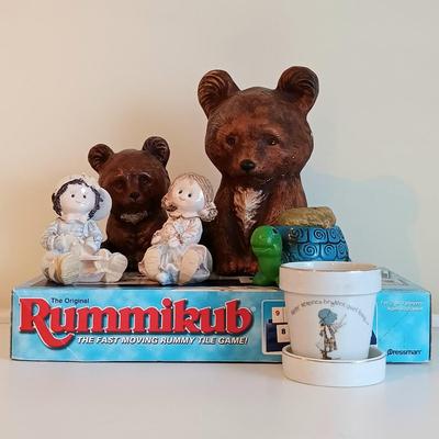 LOT 12U: Rummikub Game w/ Vintage DeVal-Style Turtle, Holly Hobbie Mini Plant Pot & More