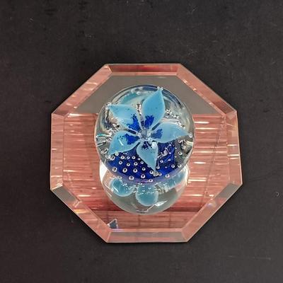 LOT 35S: Vintage Wheaton Village Art Glass Paperweight w/ Ceramic Lamp, Floral Print & Glass Votive